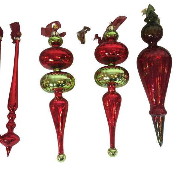 VTG Frontgate Christmas Tree Ornaments Handblown Glass Lot 15 Red & Green Gold - Picture 6 of 16